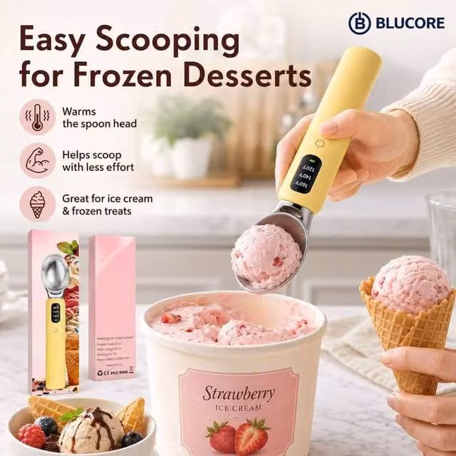 BluCore Heated Ice Cream Scoop with 3 Heat Settings in Yellow