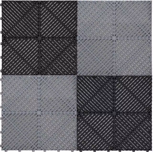 Monstershop Industrial Vented Garage Floor Tiles with Edges, Plastic, Black and Grey