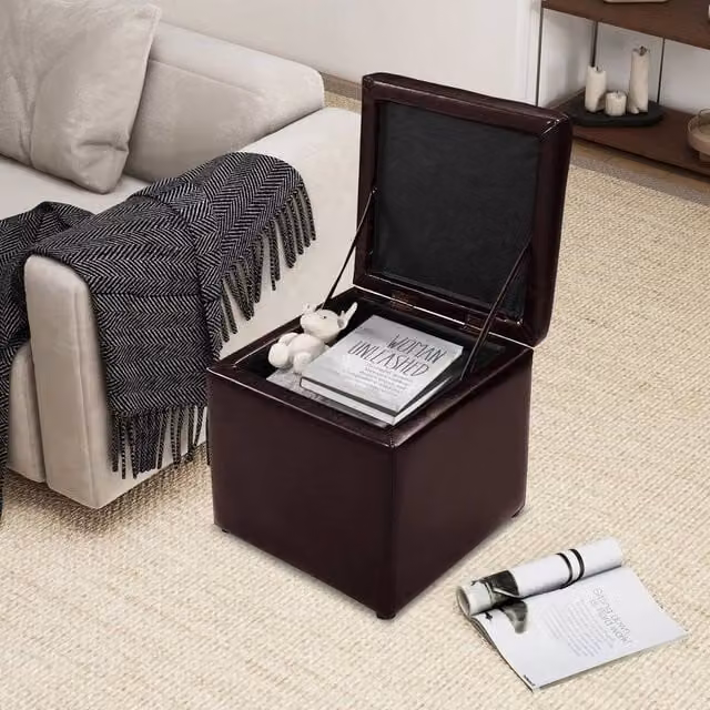 KORVIXA Upholstered Ottoman Seat Cube in Brown, Width: 100 cm – 1