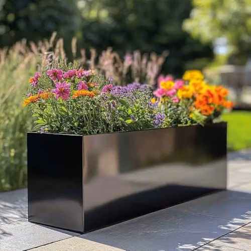 Tulipy Galvanised Steel Trough Planter, Black, W: 40 cm, D: 40 cm, H: 40 cm – 2