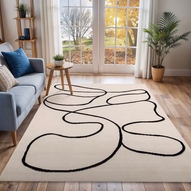 Livabliss Modern Abstract Runner Rug in White, Black and Beige, W/D/H: 80 x 220 cm – 6