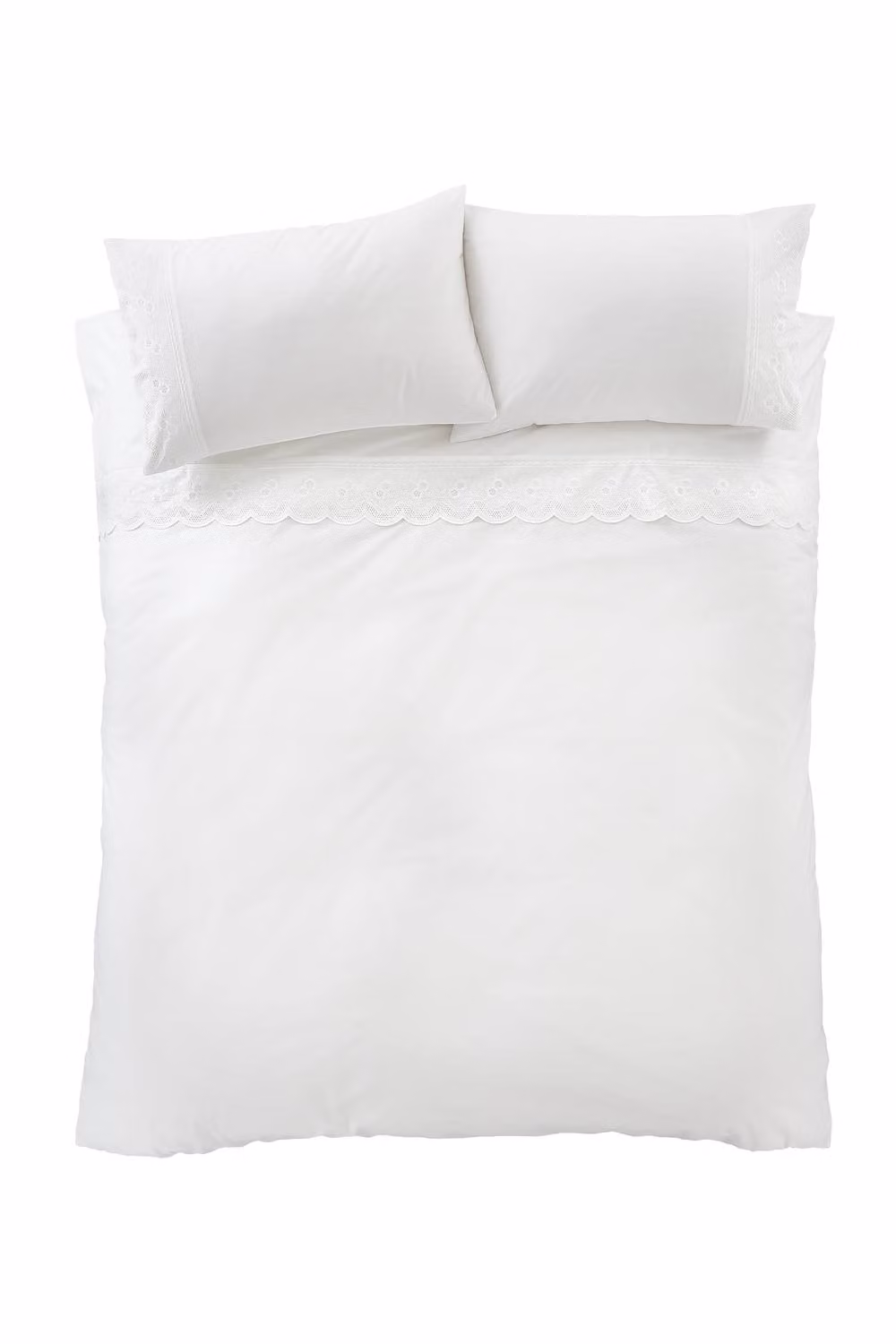 Bianca Elise Lace 200 Thread Count Cotton Percale Duvet Cover and Pillowcase Set, White, W/D/H: 135 x 200 cm – 2