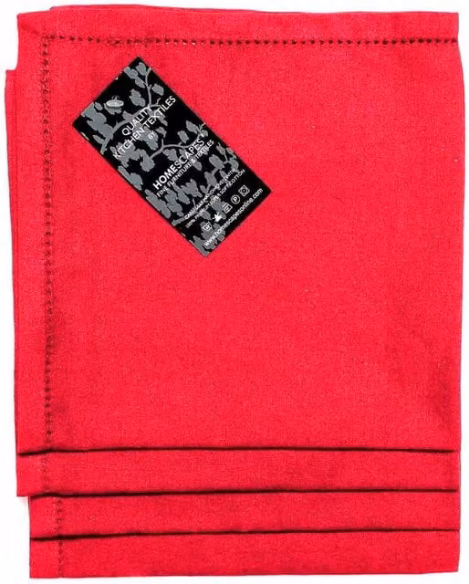 Homescapes Set of 4 Plain Red Cotton Napkins