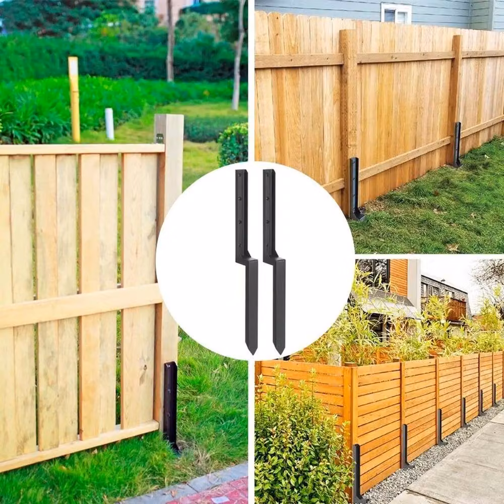 KORVIXA 2-Pack Heavy Duty Steel Fence Post Supports in Black, Height: 120 cm, Width: 3.2 cm – 3