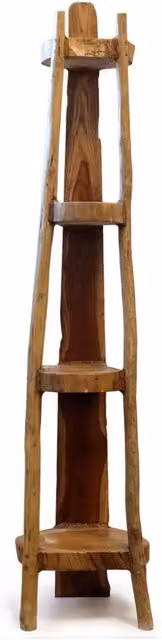 KDMD Natural Teak Corner Display Unit with 4 Shelves in Brown, Height: 135 cm