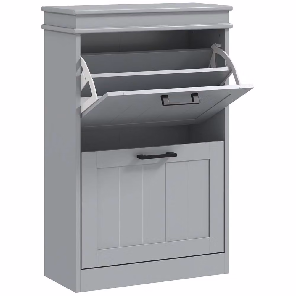 Wyld Haus Falifa Grey 2 Drawer Shoe Cabinet with Tilting Compartments and Adjustable Shelves, Fits Up to 10 Pairs – 2