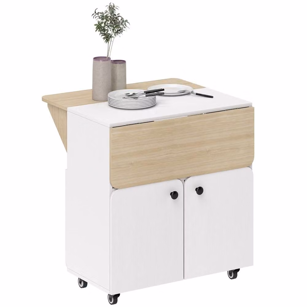STILVORA Folding Dining Table with Storage and Castors in White – 3
