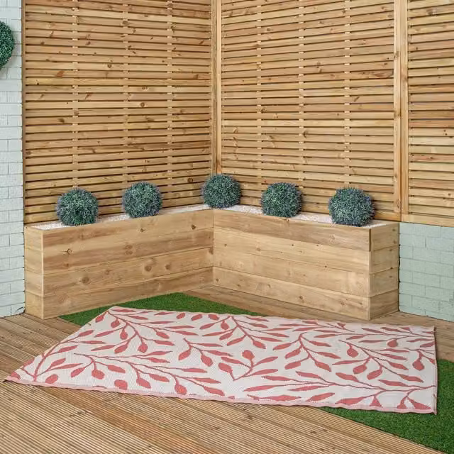 Samuel Alexander Red Floral Rectangular Outdoor Patio Rug, W: 150 cm, D: 150 cm