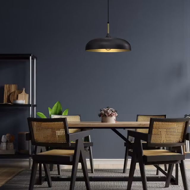 Milagro Lincoln Black and Gold Scandinavian Style Metal Dome Pendant Lamp – 1