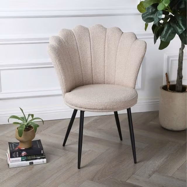Home Garden Direct Mini Flora Boucle Accent Chair in Beige and Black