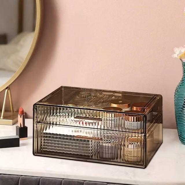 VOGREX Amber 2-Tier Acrylic Makeup Organiser Storage Case with Drawers