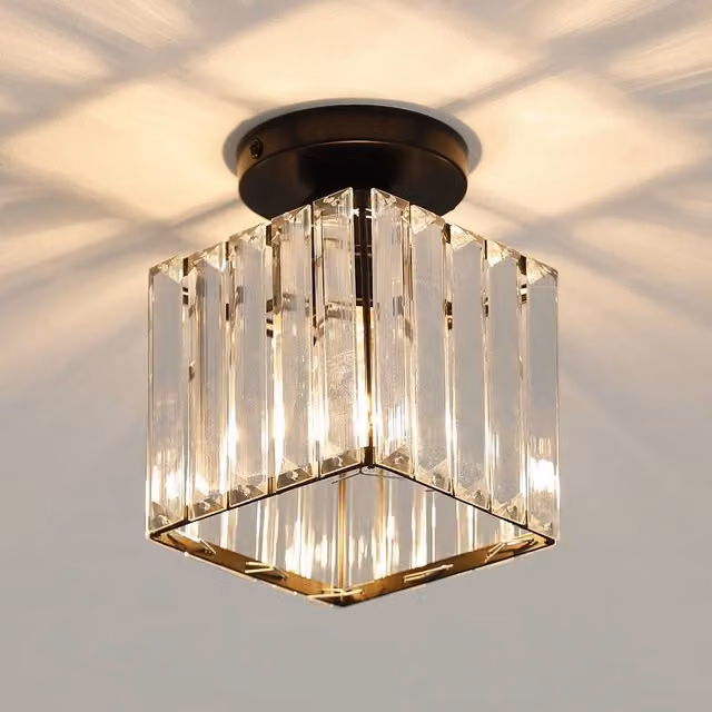 Pheashine Black Rectangular Crystal Ceiling Chandelier for Hallways, W/D/H: 13 x 17 x 13 cm
