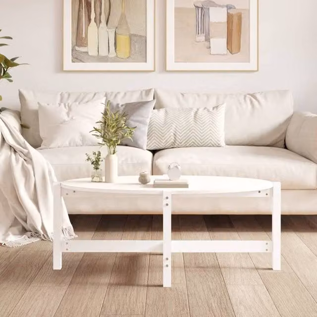 Berkfield Home Beautiful White Solid Wood Pine Coffee Table W: 118 cm, D: 63 cm, H: 45 cm