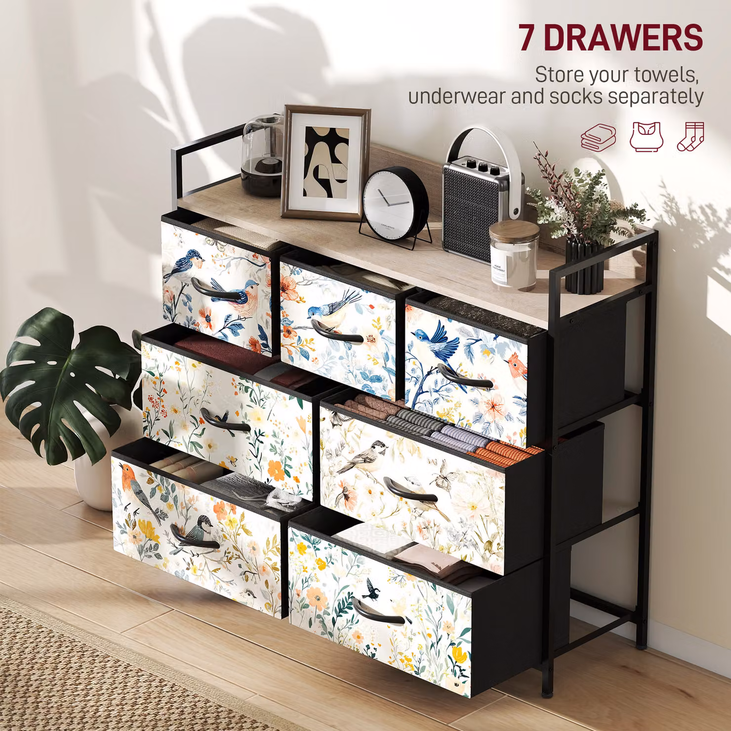 HOMCOM 7-Drawer White Modern Floral Chest of Drawers – 4