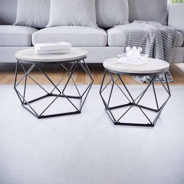 Vida Designs Brooklyn Nest of 2 Geometric Tables with White Marble Tops