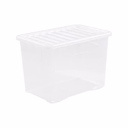 Wham Crystal Stackable Plastic Storage Boxes with Lids and Handles, 4 x 80L, Transparent – 1