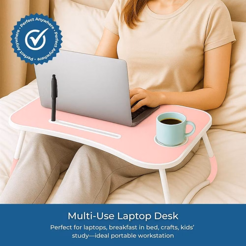 Kelvenix Pink Foldable Lap Tray, Portable Laptop Table with Cup Holder Slot, W/D/H: 60.0 x 40.0 cm – 3