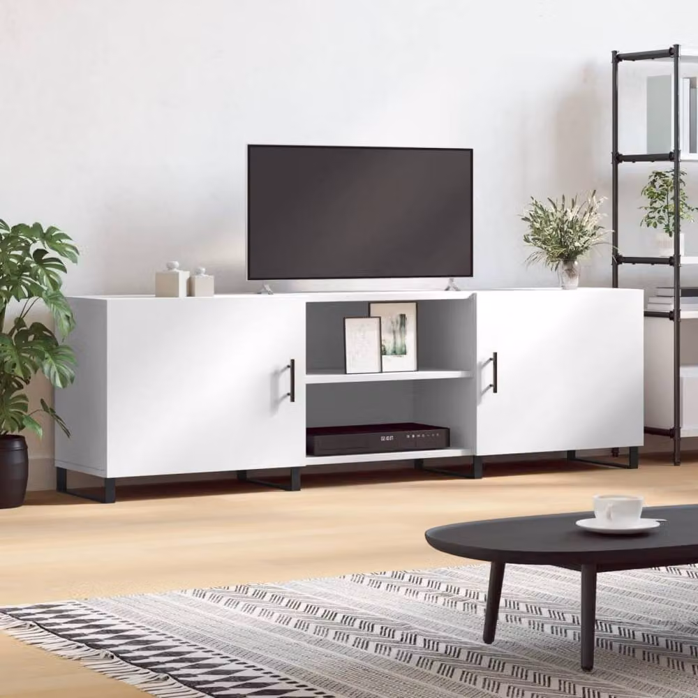 Berkfield Home Modern White TV Cabinet in Matt Engineered Wood, W/D/H: 150 x 30 x 50 cm – 2