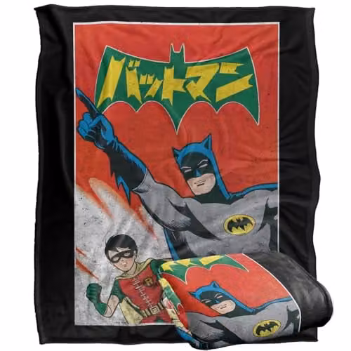 LOGOVISION Batman Robin Kanji Big Logo Super Soft Silky Touch Fleece Throw Blanket, Multicolour, W: 152 cm, D: 127 cm
