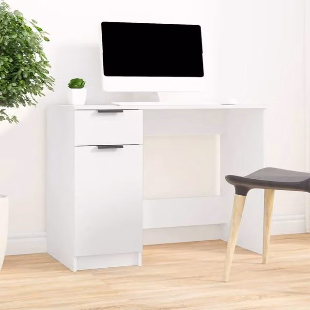 Berkfield Home Modern White Writing Desk in MDF, W/D/H: 100 x 50 x 75 cm