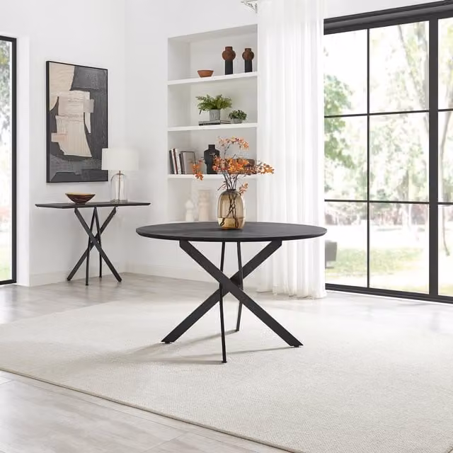 FurnitureboxUK Novara Round Black Industrial 6 Seater Dining Table, Diameter: 120 cm – 1