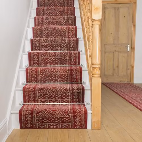 runrug Afrikans Red Stair Runner Carpet, W/D: 70 x 600 cm, 9mm Thick