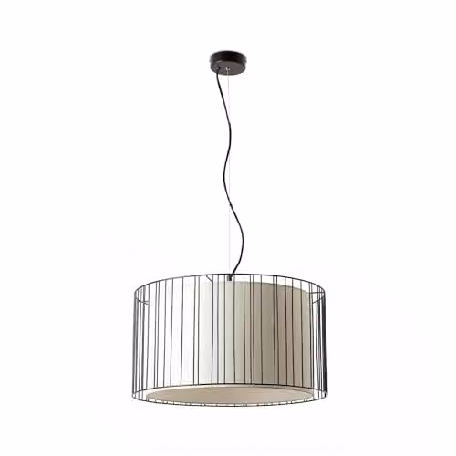 Netlighting Linda Modern Cylinder Pendant Light in Black and White with Fabric and Metal Shade, E27