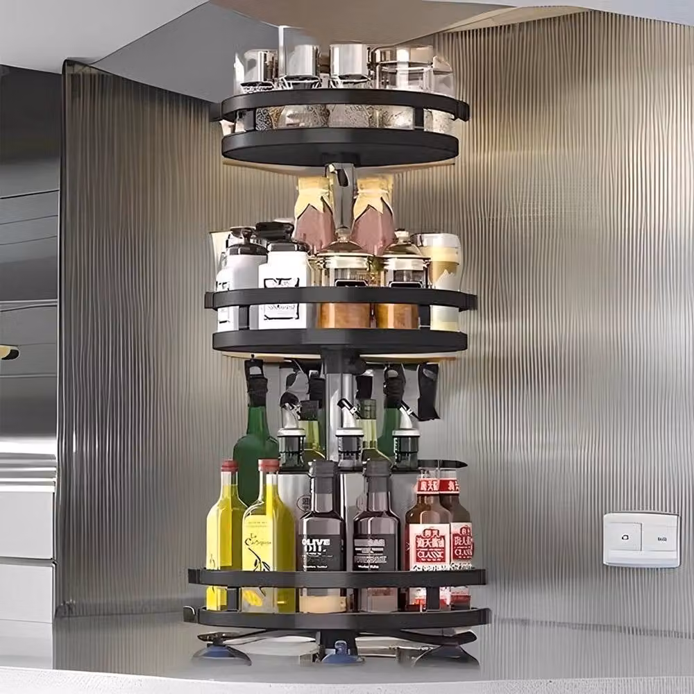 EONLION Rotatable Steel Spice Rack and Kitchen Seasoning Organiser, Black, Width: 100 cm – 4