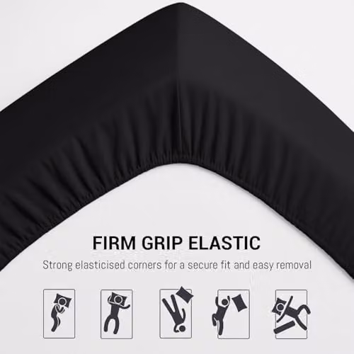 Pamposh Super King Mako Satin Cotton Fitted Sheet, Black, W/D/H: 180 x 200 x 35 cm – 5