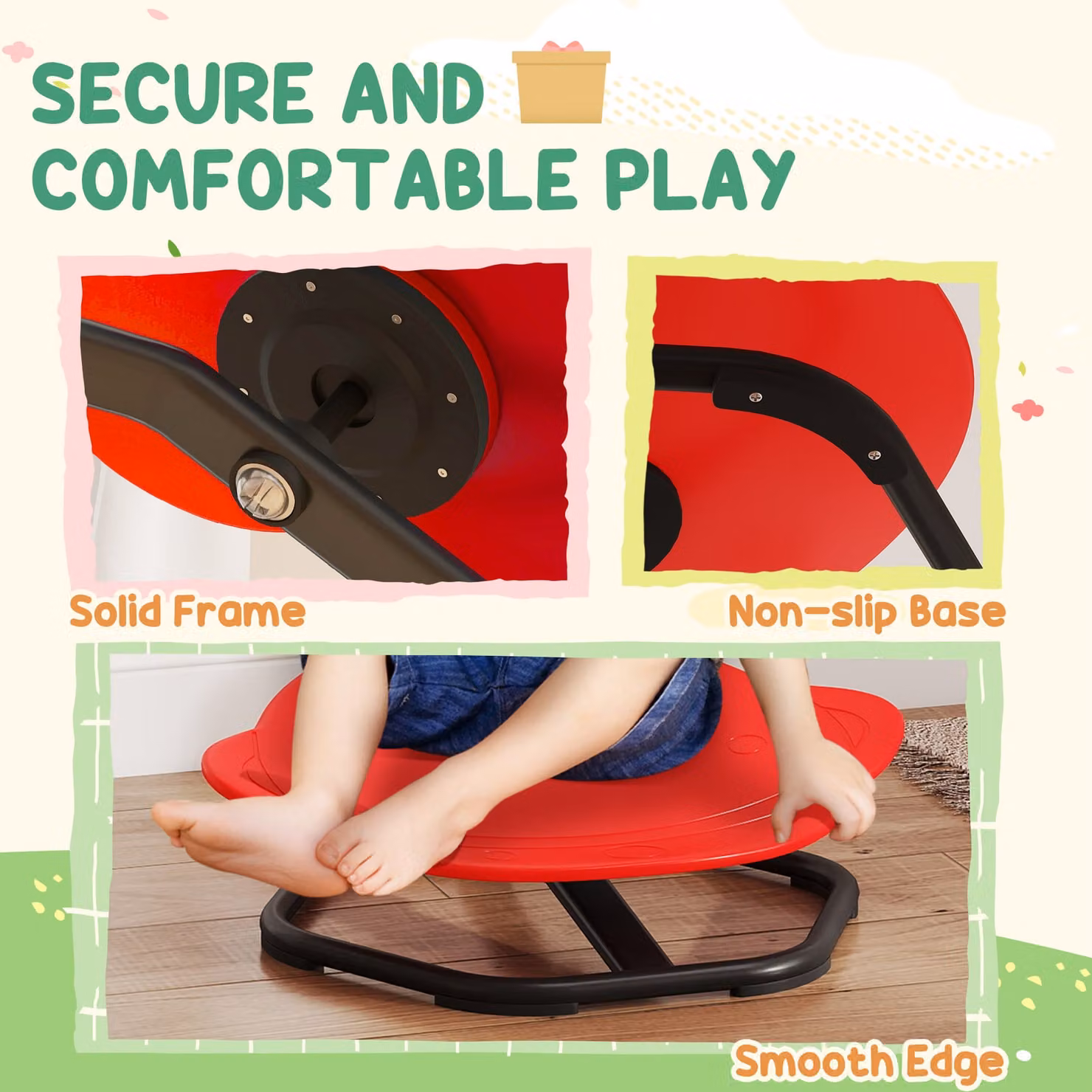 AIYAPLAY Planet-Shaped Kids Swivel Chair for Sensory Balance and Coordination Training, Red – 5