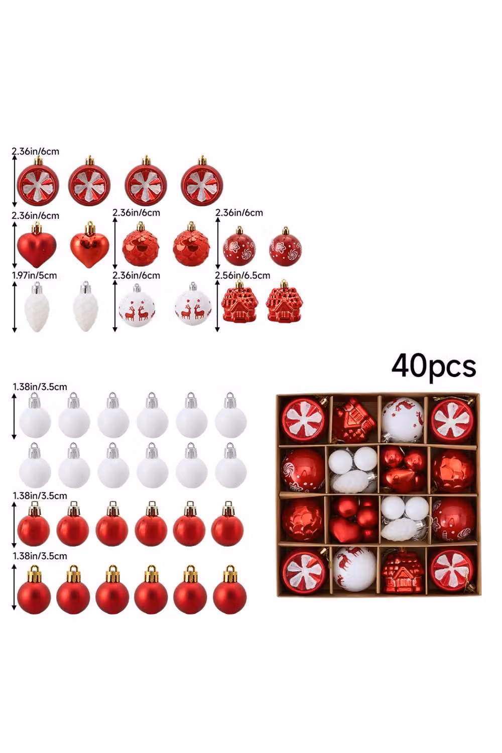 Living and Home 40-Piece Red Christmas Ornament Set with Reindeer and Candy House Glass Hanging Figures – 5