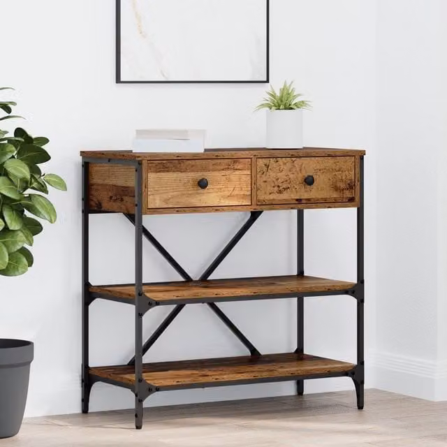 Berkfield Home Classic Console Table in Brown Wood and Metal, W/D/H: 75 x 34.5 x 75 cm – 1