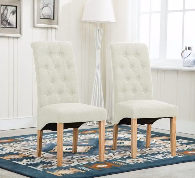 MCC Direct Set of 2 Top Scroll High Back Fabric Dining Chairs in Beige