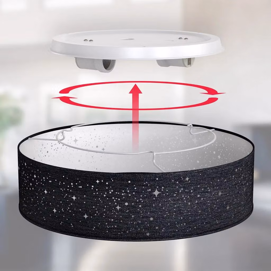 B.K.Licht Black Fabric Ceiling Light with Star Effect, 2 x E27, max. 40W, W/D/H: 38 x 38 x 10 cm – 7