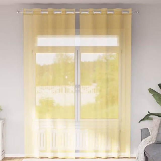 Berkfield Home Yellow Voile Fabric Panel Curtains with Eyelets, 2 Pack