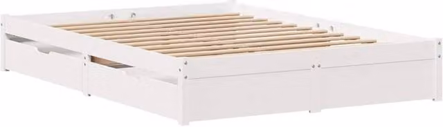 Berkfield Home Solid Wood King Size Bed Frame with Drawers, White, W/D/H: 150 x 200 cm