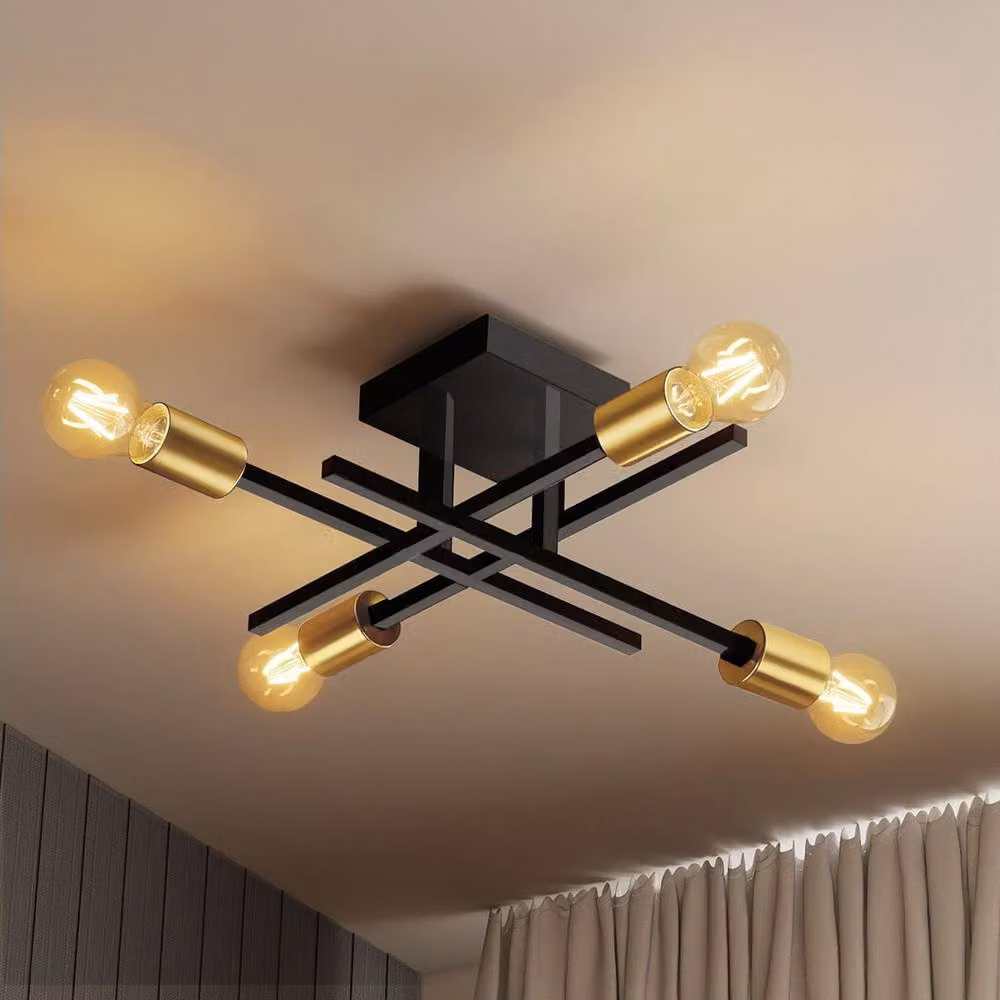 Emitto Modern Matte Black Semi Flush Mount Ceiling Light Fixture with 4 E27 Sockets – 3