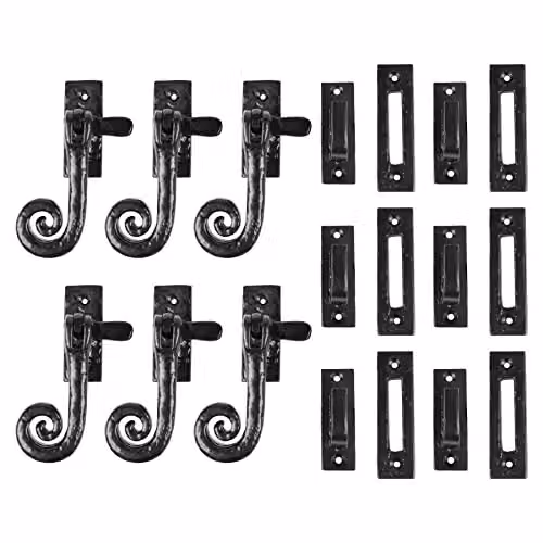 Hammer and Tongs Curly Tail Window Fastener, Left Handed, Matt Black, Pack of 6, W: 4.5 cm, H: 11.5 cm – 2