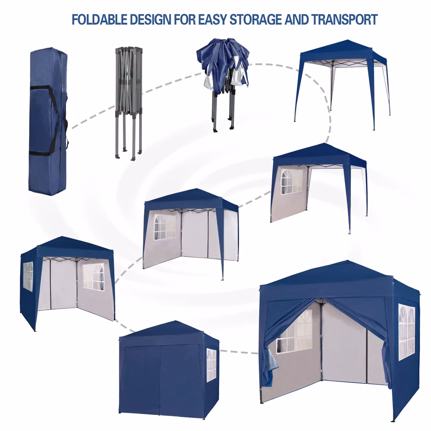 MCC Direct Blue Pop Up Gazebo with Removable Sides and Storage Bag, W/D/H: 200 x 200 x 255 cm – 4