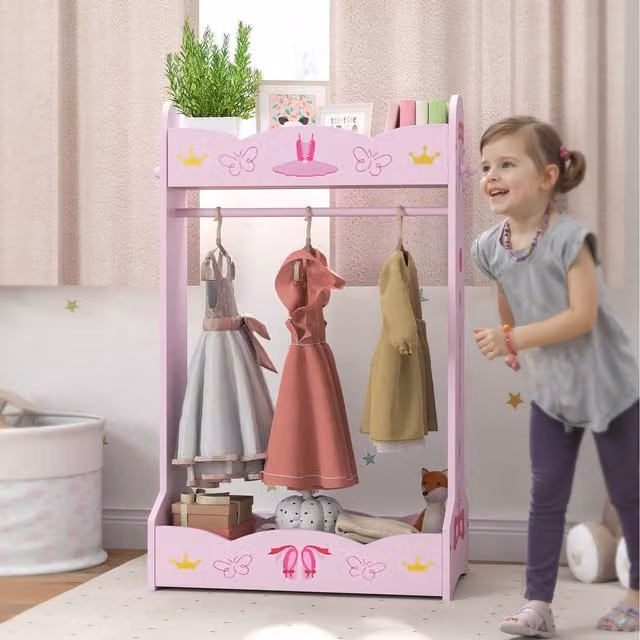AIYAPLAY Kids Clothes Rail with Shelves for Childrens Bedroom, Pink