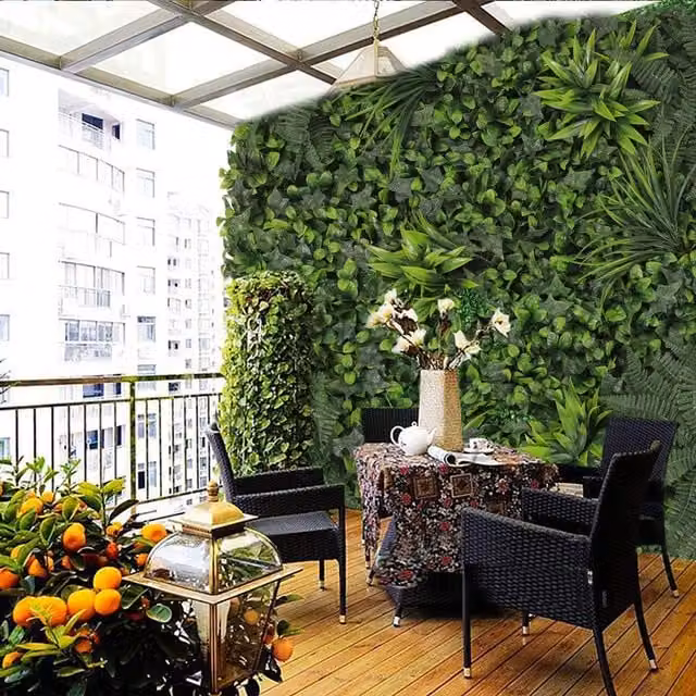Livingandhome Artificial Assorted Foliage Greenery Wall Panel, Green