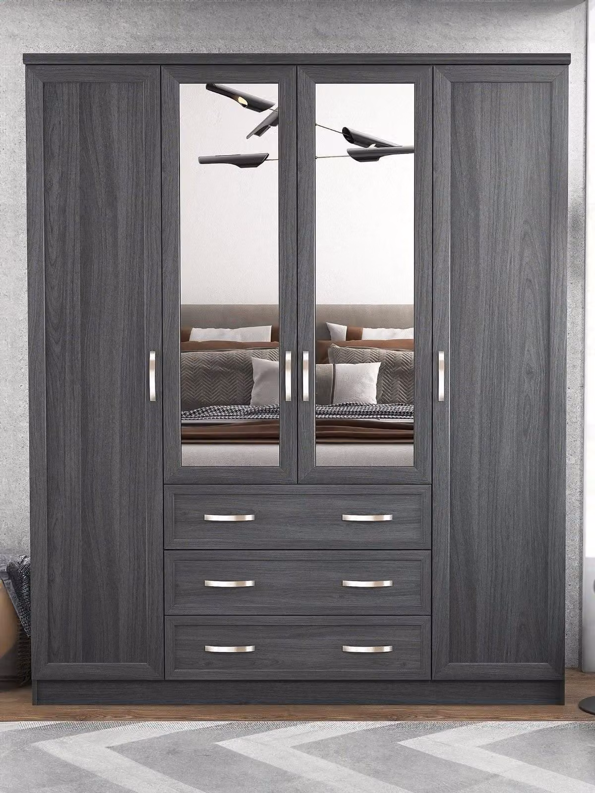 Very Home Modern Bedroom Wardrobe with Hinged Doors, Drawers and Mirror, Mixed Colours, H 191.5 x W 158.0 x D 57.5 cm