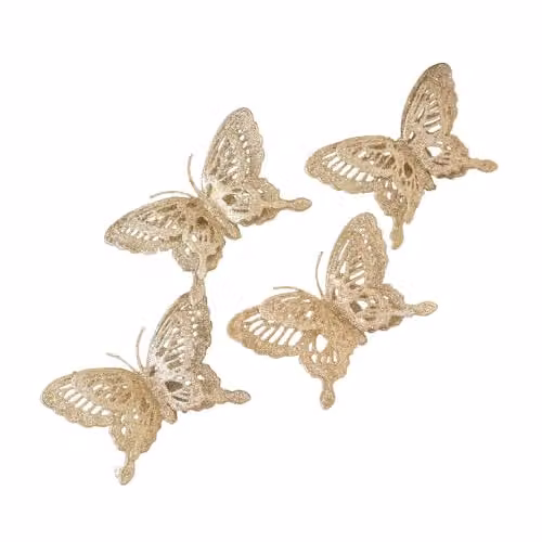 Melody Maison Set of 4 Champagne Gold Glitter Butterfly Christmas Decoration Clips – 4