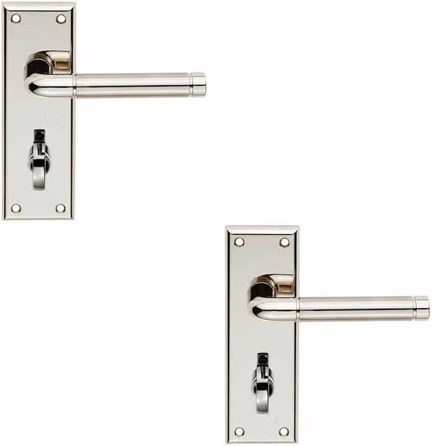 Loops 2x Pair Round Bar Lever Bathroom Backplate in Polished and Satin Nickel, W: 150 mm, H: 50 mm