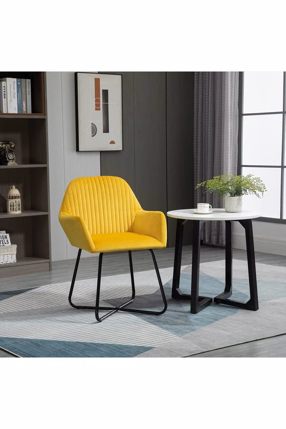ERGOVEXA Yellow Velvet Upholstered Tub Armchair with Metal Base – 2