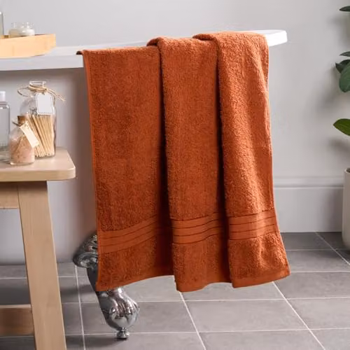 Brentfords 4 Piece Set of Large Burnt Orange Cotton Bath Towels for Adults – 3