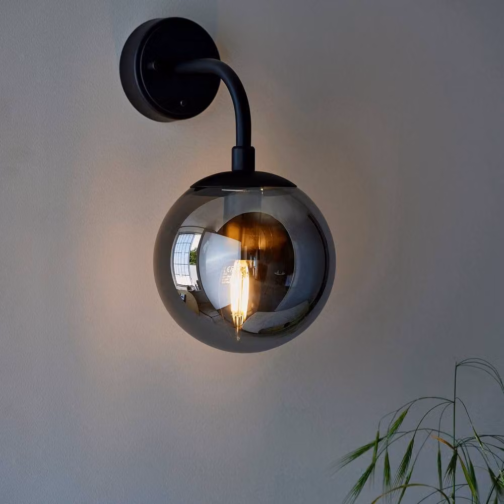 Netlighting Trieste Modern Wall Lamp in Matt Black with Smoked Glass Sphere – 2