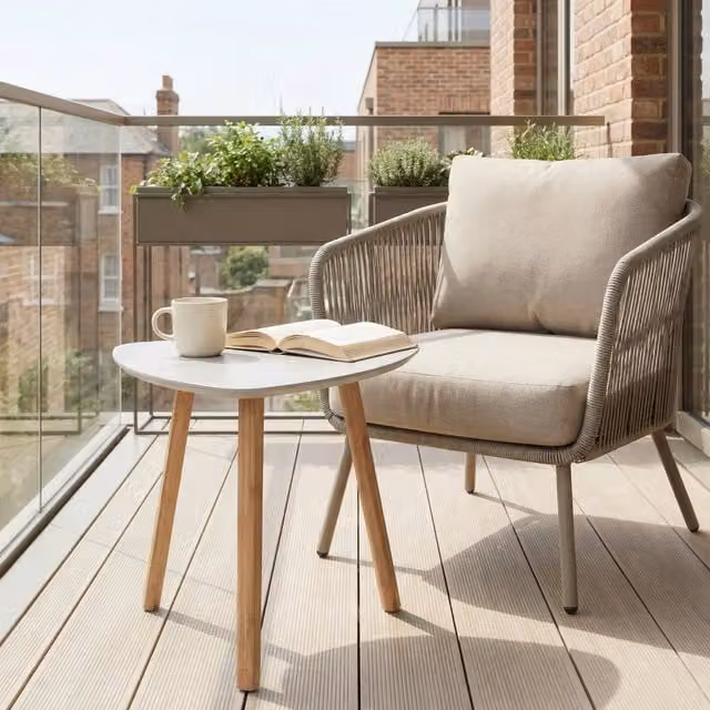 Noa and Nani Round Pine Wood Outdoor Side Table in Matt Grey