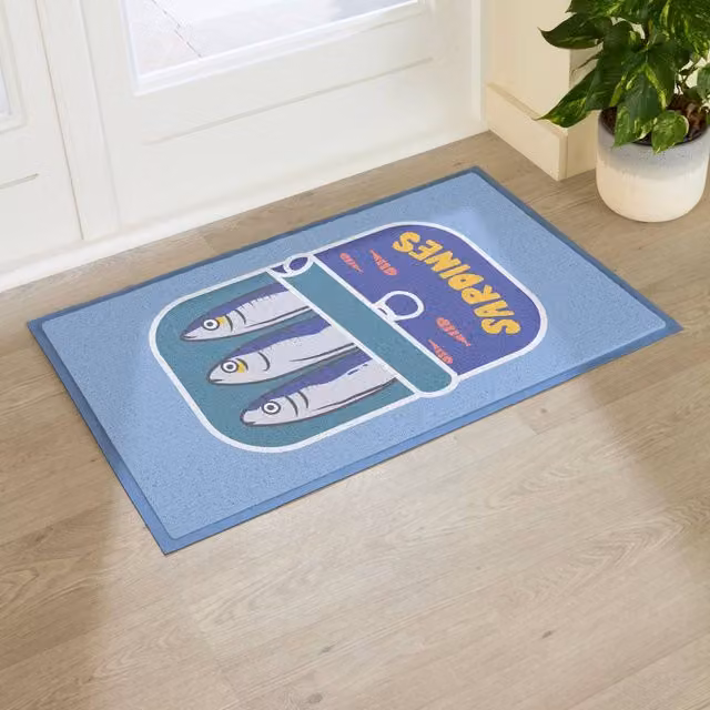Artsy Mats Sardine Tin Indoor/Outdoor Doormat, Blue, W: 90 cm, D: 60 cm – 1