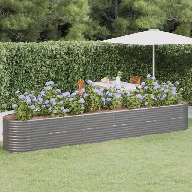 Berkfield Home Garden Powder-coated Steel Raised Bed in Grey, W: 440 cm, D: 80 cm, H: 68 cm